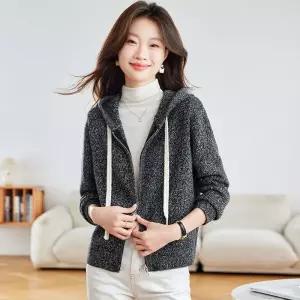 세군다 여성 니트 가을 캐주얼 쇼트 후드 집업 가디건 카디건 플라워 DOS3