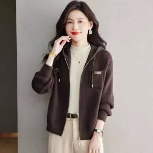 세군다 여사친 가을 니트 모직 후드 겉옷 가디건 집업 숏 카디건 DOS3