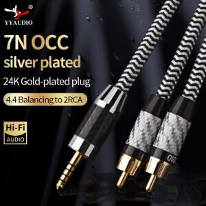 하이파이 7N OCC 실버 도금 4.4mm - 2 RCA 오디오 케이블 밸런스 남성 헤드폰 스피커 호환 앰프용