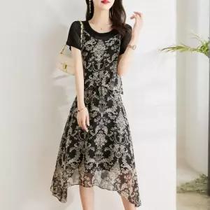 [에이시크] 뷔스티에 쉬폰 나염 롱 원피스 C25AOP196