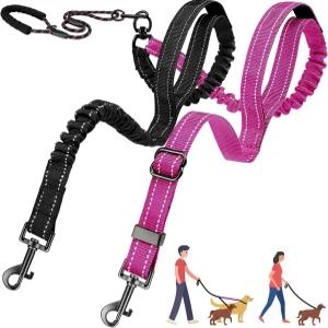 AUTOWT 두 마리 개를 위한 이중 목줄 엉킴 없는 360° 회전식 개 끈 4개의 손잡이 강아지를 초경량 반사