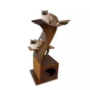 고양이 3층 복합 로터스 허니 중형 오크 우드 캣타워
