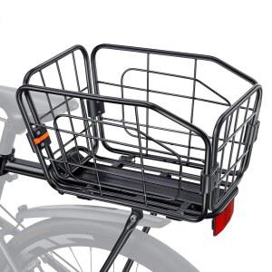POWVINE 후방 자전거 바구니, 알루미늄 자전거 카고 랙, 22L 용량 자전거 바구니, 접이식 및 탈착식 자전거(튜브 34mm), 165파운드 용량, 리플렉터 및 번지 코드