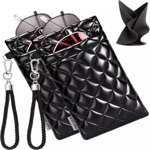 레이러브 더블 안경 케이스 부드러운 스트랩 가죽 파우치 선글라스 여성 남성용