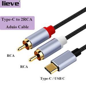 Type-CUSB C - 2 RCA 오디오 케이블 어댑터 Male Y 분배기코드 홈 시어터 앰프 DVD TV 스피커 호환 휴대폰