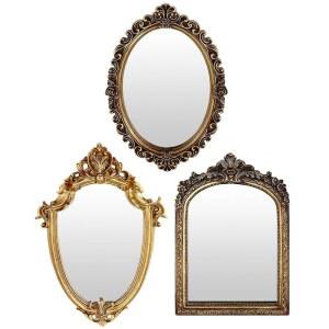 3 스타일 빈티지 골드 미러 세트 벽 장식, 월 앤티크 거실 침실 서랍장 스탠드가 있는 테이블 상판,