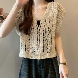 [라일리여성의류] Rly 여름 여성 니트 조끼 브이넥 베이지