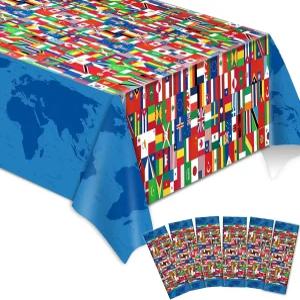 6피스 국제 깃발 테이블 커버 세계 파티 테이블보 장식 일회용 플라스틱 생일 용품 야외용