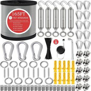 [미국배송] AFENSES 1/8인치 스테인리스 스틸 케이블 와이어 로프 M5 턴버클 키트 스트링 라이트 걸이 키트용 165FT 텐셔너 에어크래프트 가이 와이어 로프 키트