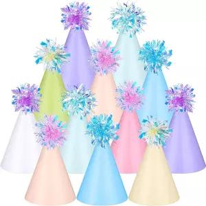 소울첸 파스텔 레인보우 생일 파티 모자 마카롱 DIY 종이 콘 모자와 탄력 있는 스트링 헤드웨어