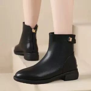 여사친 신발 플랫워커 슈즈 리얼 가죽 워커 앵클 플랫 라운드 폼 통굽 빅사이즈 MF5