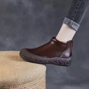 여성용 빈티지 가을 캐주얼 신발 플랫워커 슈즈 천연가죽 앵클부츠 플랫 라운드 단화 소프트워커 MF3