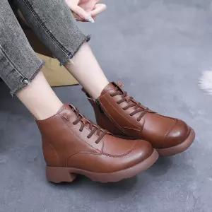 여자 가을 엄마룩 신발 헤드업 플랫워커 앵클 가죽 싱글 부츠 리얼 슈즈 기모 소가죽 통굽 MF3