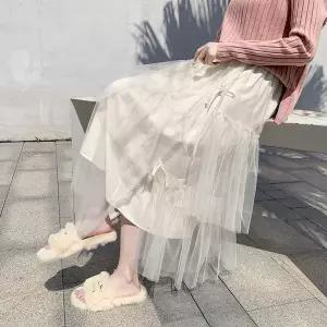 [셀러허브]봄치마 망사 캉캉 러블리 쉬폰 여성 리본 롱스커트 (S14307801)