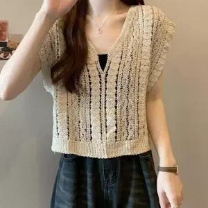 [라일리여성의류] Rly 여름 여성 니트 조끼 브이넥 베이지