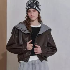 [롯데백화점]르니앤맥코이 니트빅카라 숏 페이크레더자켓 MN03JK070HJY