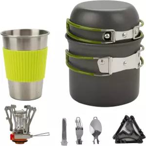 캠핑 조리기구 세트 논스틱 냄비 팬 및 접이식 포크가 포함된 휴대용 메시 키트 야외/캠핑/하이킹/피크닉을