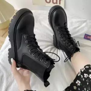 |CCS7DC4|여성 통굽 레더 빅사이즈 앵클 워커 부츠 레이스업 데일리 트렌드