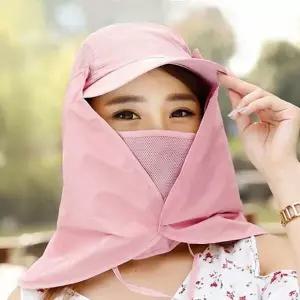 핑크 안면 보호 마스크 썬캡