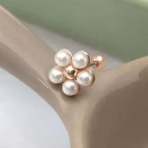 [다잇템]여자 플라워피어싱 덤벨 꽃진주 14K 귀걸이_P354146365