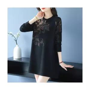 플라워 스웨터 봄가을 하객 슬림핏 프린트 원피스 니트 여성용 하프 이너 ST3