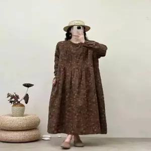 원피스 여성 라운드 롱스커트 긴팔 계 플라워 면사 하객 ST1