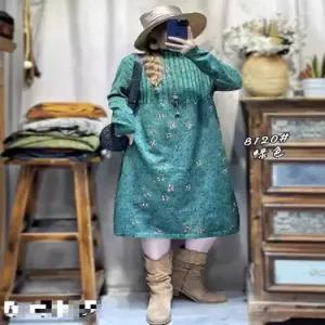 플라워 반폴라 슬림핏 하객 롱스커트 프린트 원피스 니트 여성용 빈티지 ST1