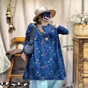 원피스 니트 여성 프린트 계 하객 롱스커트 슬림핏 플라워 기모 라운드넥 ST1