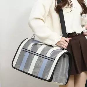딩동펫 반려견 고양이 이동가방 메쉬 숄더백 라인 다용도 화이트블루