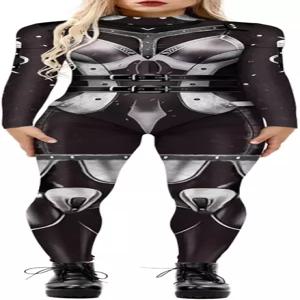포커슬리 여성용 3D 기계식 로봇 골격 프린트 할로윈 점프수트 롬퍼 코스프레 코스튬