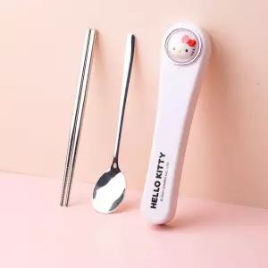 (헬로키티) 산리오 페이스 수저 케이스세트/어린이/스푼/포크/세트/숟가락/도시락/유아/휴대용/스텐레스