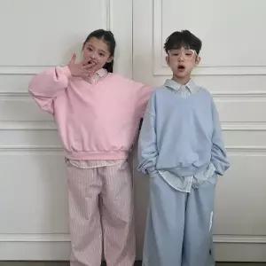 브이넥 무지 맨투맨 키즈 주니어 긴팔티