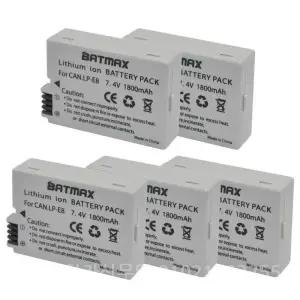 5팩 1800mAh LP-E8 LP E8 LPE8 카메라 배터리 팩 Canon EOS 550D 600D 650D 700D Kiss X4 X5 X6i X7i Rebel