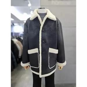 바쏘옴므 세이브존03 바쏘옴므 남자 오버핏 하프 무스탕 블랙 페이크 레더 WSATZ4UA4