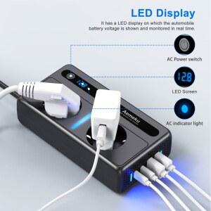 자동 장착형 인버터 차량용 200W 인버터 DC에서 AC로 300W 피크 전력 AC EU 소켓 2USB 2TypeC 액세서리 시가 라이터 12V-24V