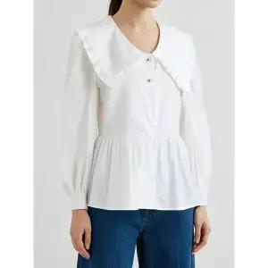 [하프클럽/샵앤]여성 피터팬 카라 리본 프릴 루즈핏 면100 블라우스 EGG-WBL-207