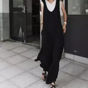 여성용 자연스러운 민소매 롱 와이드 점프수트