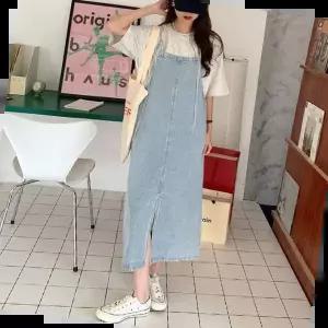 멜빵원피스 심플한 데님 오버롤 스커트