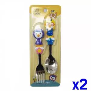 WL 아동용 캐릭터 핸들 스푼포크 세트 x2개 휴대용 소풍 아동식기 어린이식기 어린이집