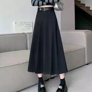 여성 A라인 주름 롱스커트 1P 벨트 포함 간절기 플 치마 체형커버
