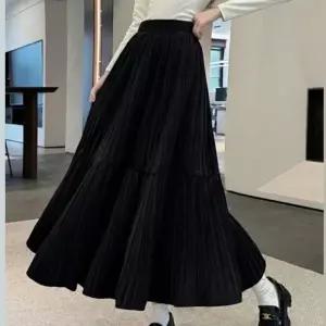 여성 A라인 주름 밴딩 롱스커트 1P 간절기 플 치마 체형커버 루즈핏