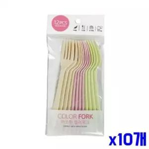 bns 피크닉 소풍용 일회용 컬러포크 12P x10개 도시락포크 일회용포크 플라스틱포크
