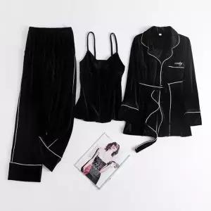 홈웨어 올더스타일 골드벨벳 골덴 란제리 슬립웨어 3종세트