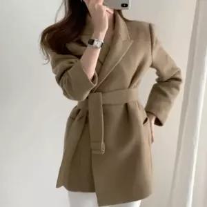 반코코트 랩 스타일 허리벨트 모직 미디라인 코트