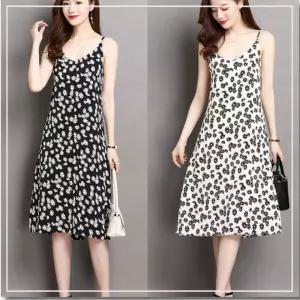 플라워 패턴 끈나시 롱 여름 여성 민소매 원피스