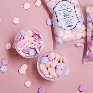 스탬프 도장 실링왁스 100P 꽃모양 복숭아 컬러 비즈 청첩장 편지 다꾸