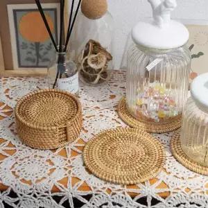 받침대 티코스터 원형 DD 컵 10cm 라탄 10924