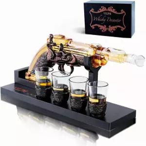 VYLPM 건 위스키 디캔터 세트 4잔 남성 아빠 남자친구를 위한 멋지고 독특한 선물 술 홈 바에 훌륭한