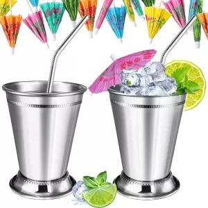 민트 줄렙 컵 실버 2세트 빨대 포함 12온스 스테인리스 스틸 음료 구슬 금속 칵테일 잔 및 맥주 주스 추천