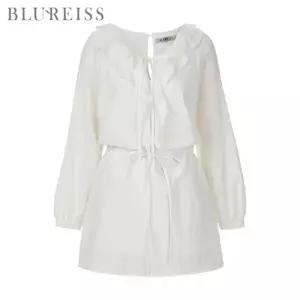 [블루레이스] 프릴 리본 코튼 미니 원피스_B6S1OP3081